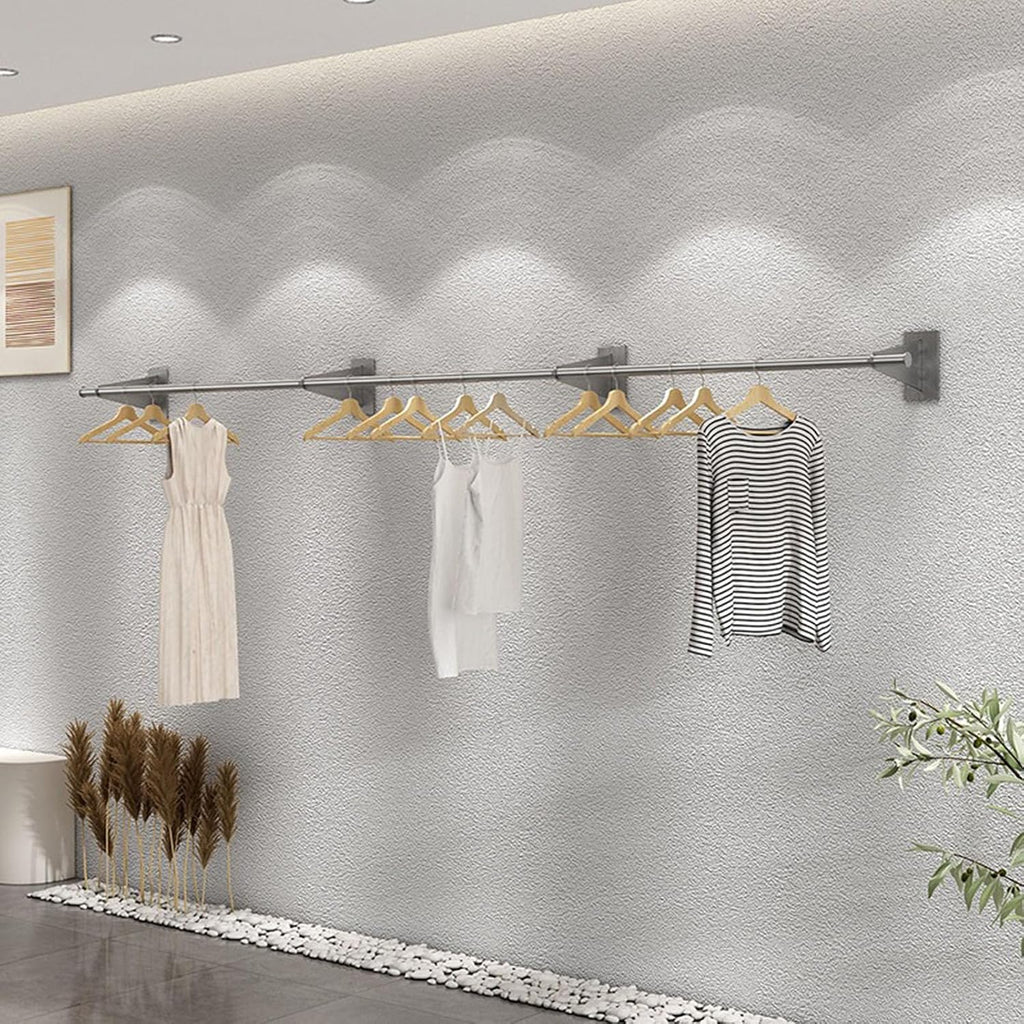 Wall Mounted Industrial Pipe Garment Rack,Retail Store Stainless Steel Clothing Display Stand,Space-Saving Hanging Closet Rod，Garment Hanging Storage Rail Towel Rack,for Bedroom, Laundry Room