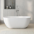 51' Stone Resin Freestanding Bathtub, Small Free Standing Tub, Solid Surface Bathroom Soaking Tub, Stand Alone Tubs with Integrated Slotted Overflow and Pop-up Drain, White 307-130