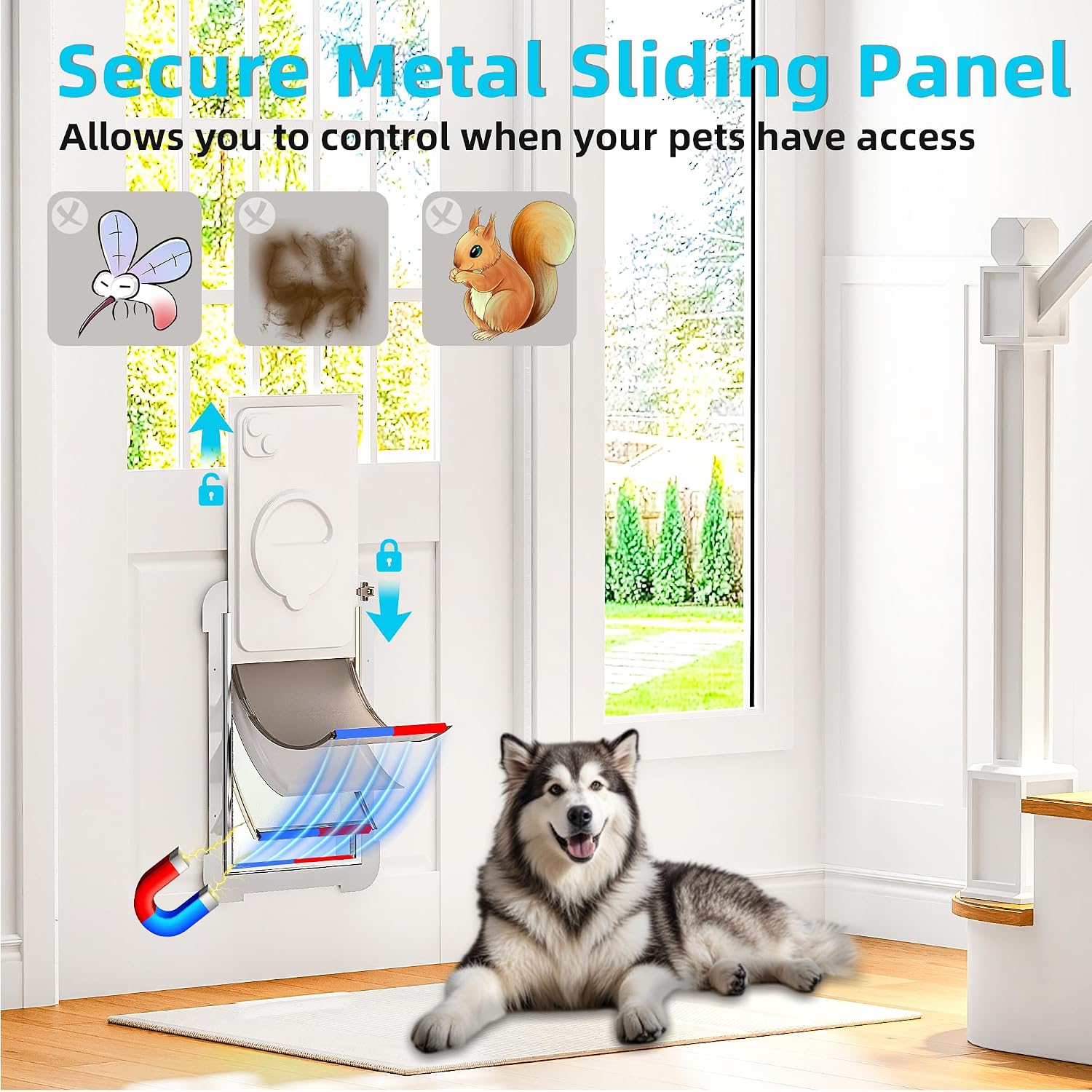 3-Flap Never Rust Extra Large Dog Door for Doors with Sliding Lock Panel, Steel Frame and Telescoping Tunnel Pet Door, Extreme Weather Durable Doggy Door （Pets Up to 220 Lb）