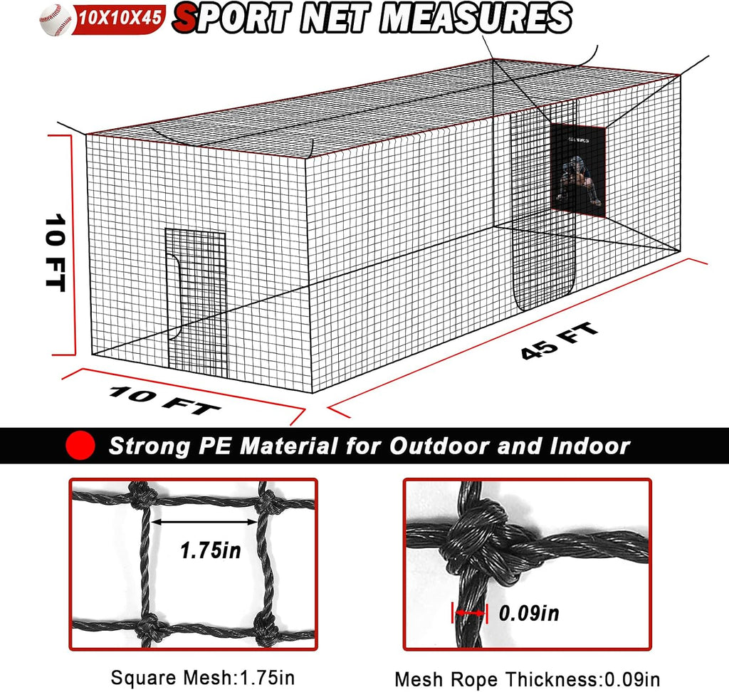Baseball Softball Batting Cage Net with Realistic Catcher, Net Only, Backyard Practice Batting Cage Net, Heavy Duty Multi-Purpose Sports Net with Door