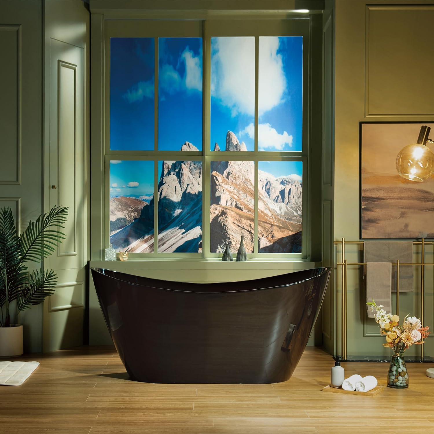 WOODBRIDGE 59' L x 28-3/4' W Freestanding Contemporary Soaking Bathtub with Matte Black Drain & Overflow, Black, B8811-MB