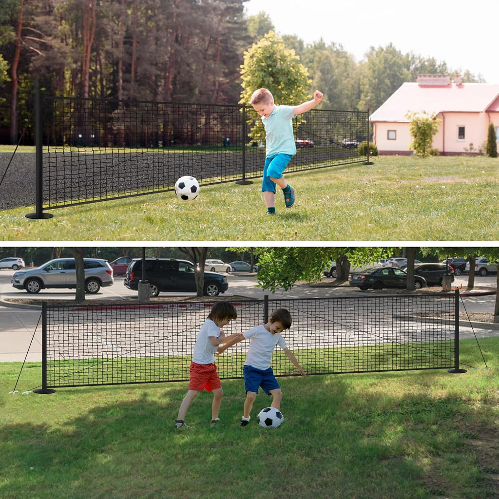 30FT x 5FT Driveway Safety Net Fence, Outdoor Yard Play Area Safety Barrier for Kids| Heavy Duty Steel Poles & Net, Not Fall Down Easily | Guard Net Length Adjustable, Easy to Recycle and Install