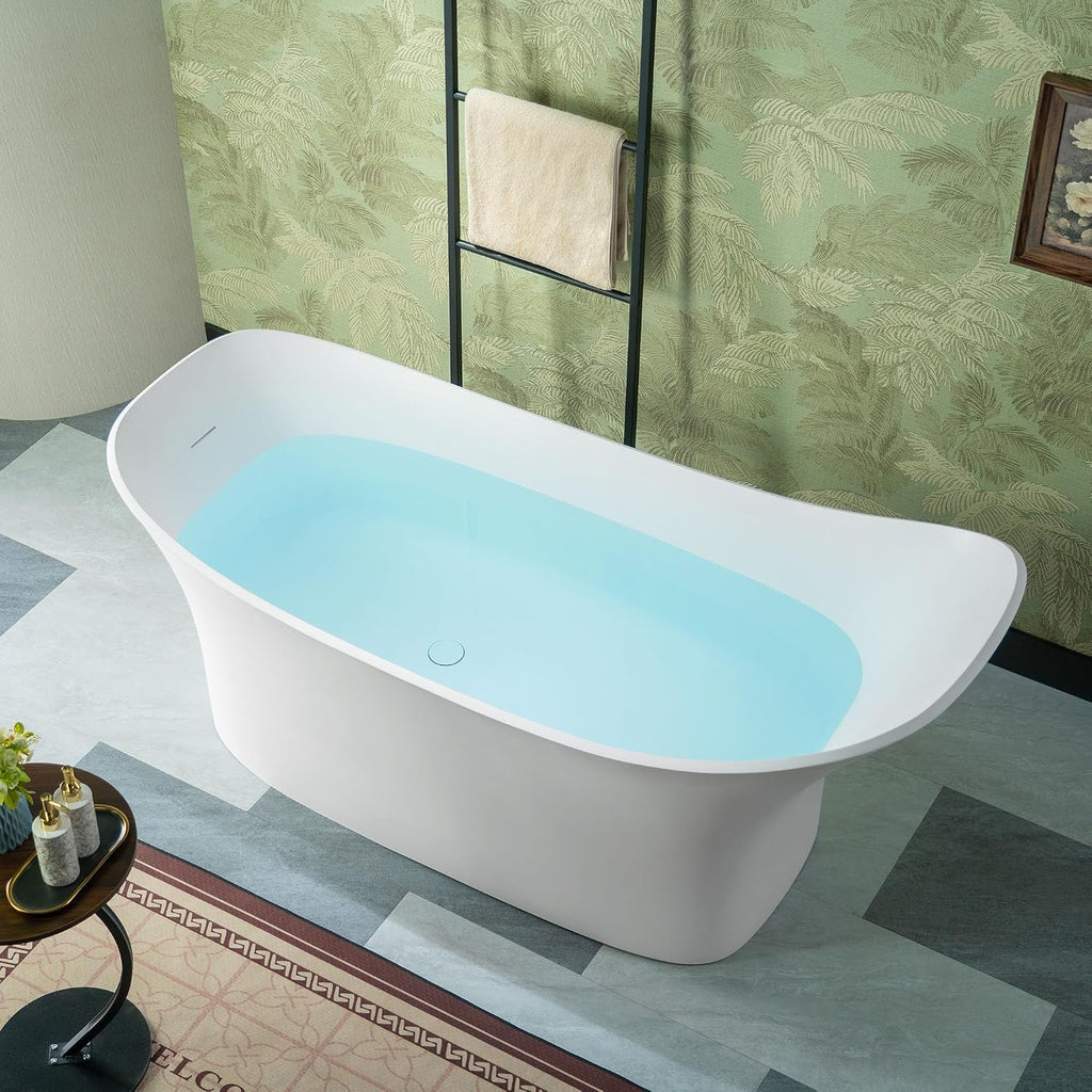 WOODBRIDGE 71' L x 31-1/2' W Luxury Contemporary Solid Surface Stone Resin Freestanding Bathtub in Matte White