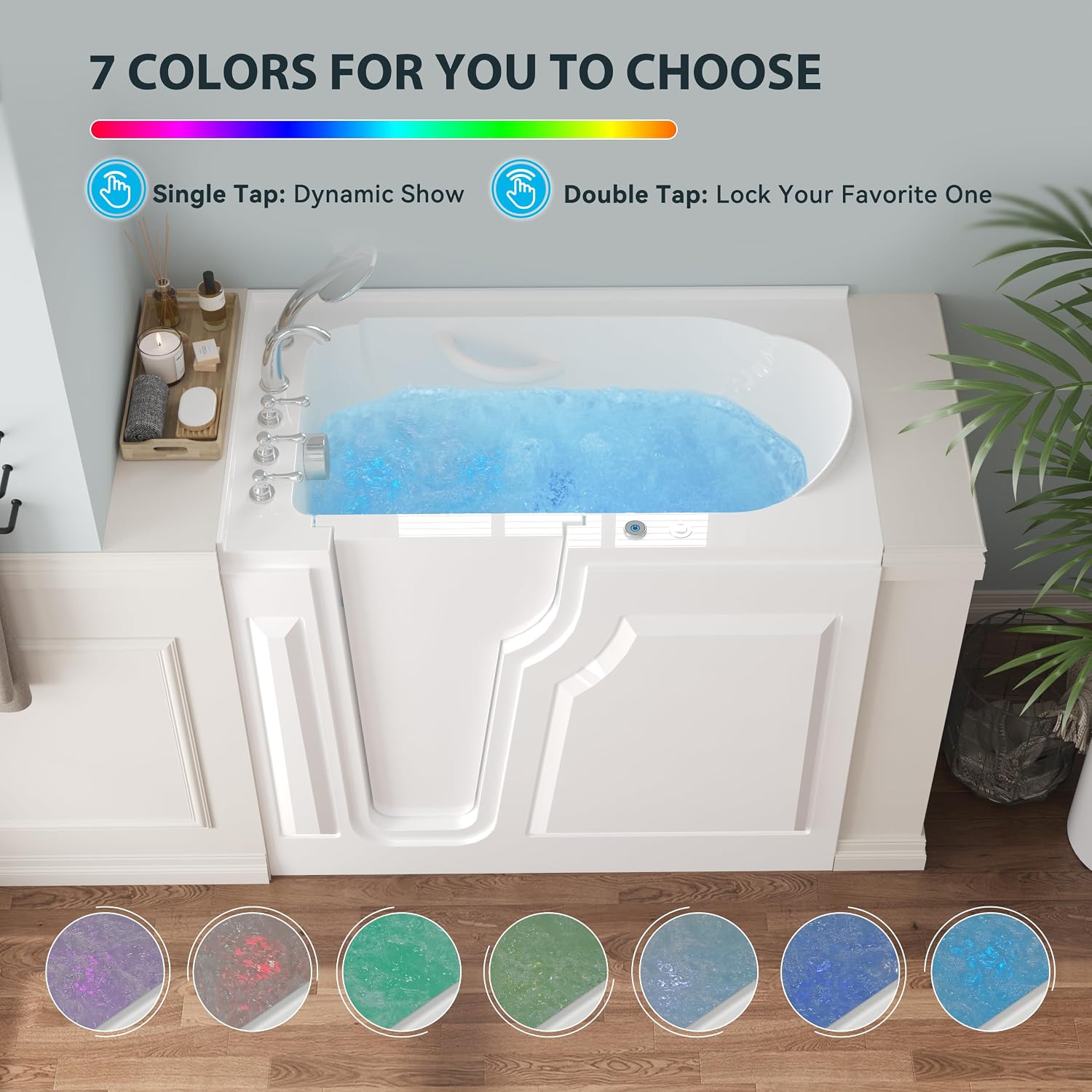 FerdY Floridian 52'x 30' Walk-in Whirlpool Bathtub with 14 Air Water SPA Jets and Left-Side Door Opening and Quick Fill and Drain System, Rectangular Soaking Bathtub in White