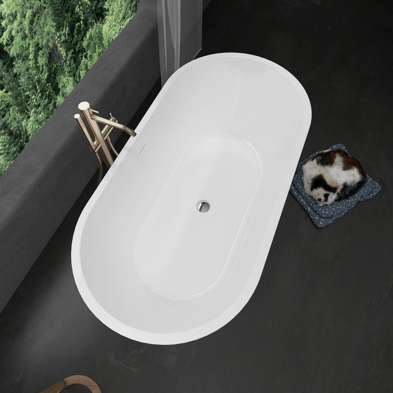 Acrylic Freestanding Contemporary Soaking Tub A24-51 Series 51' Bathtub White Modern Stand Alone Tub with Overflow and Pop-up Drain