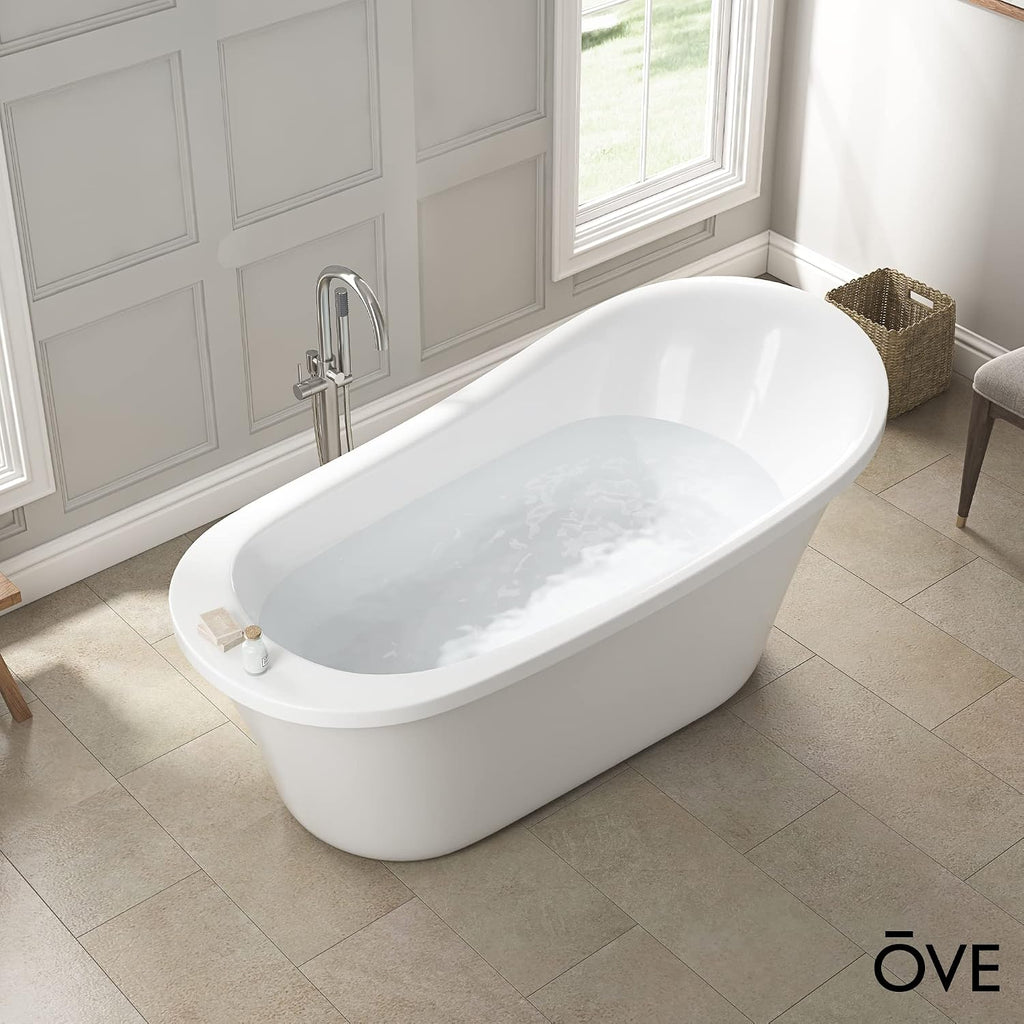 OVE Decors Skylar 34.25-in W x 71-in L Gloss White Acrylic Oval In Rectangle Front Center Drain