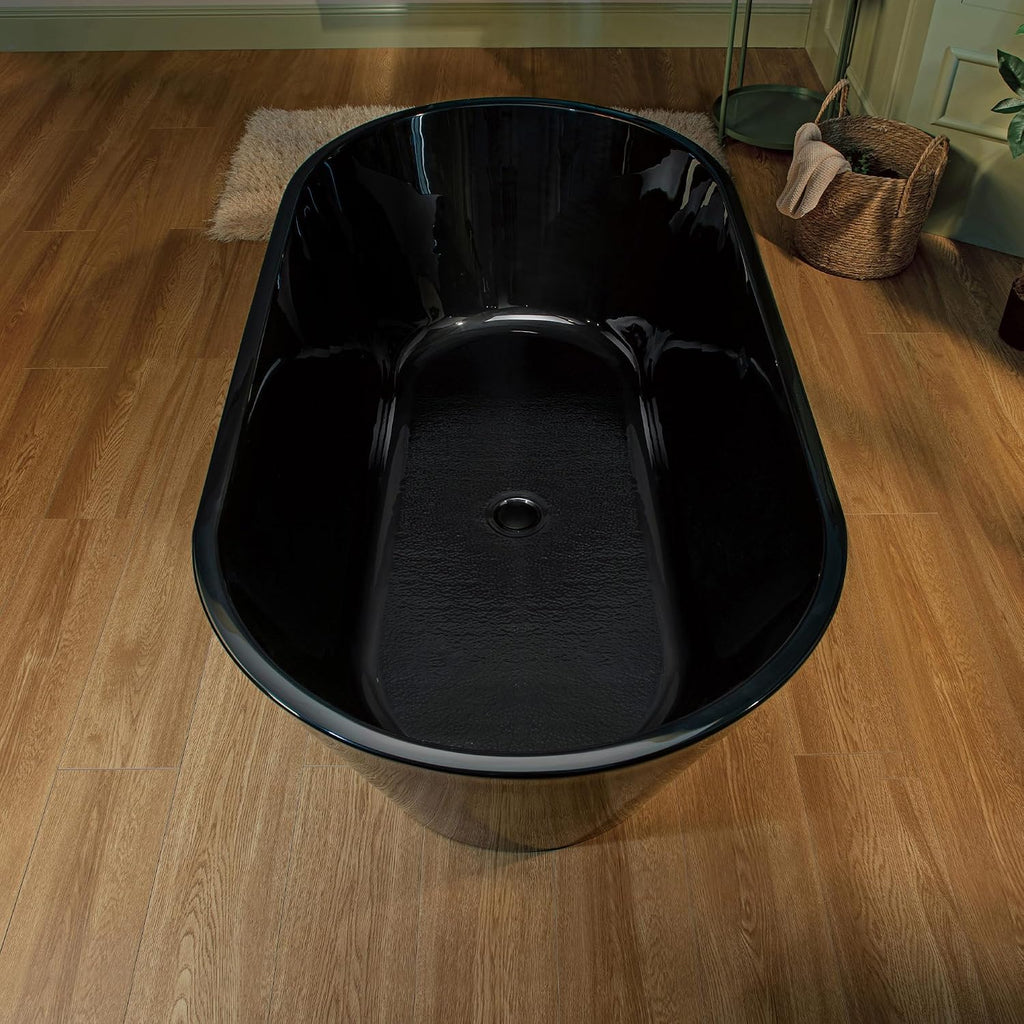 WOODBRIDGE 59' L x 29-1/2' W Freestanding Contemporary Soaking Bathtub with Matte Black Drain & Overflow, Black, B8814-MB