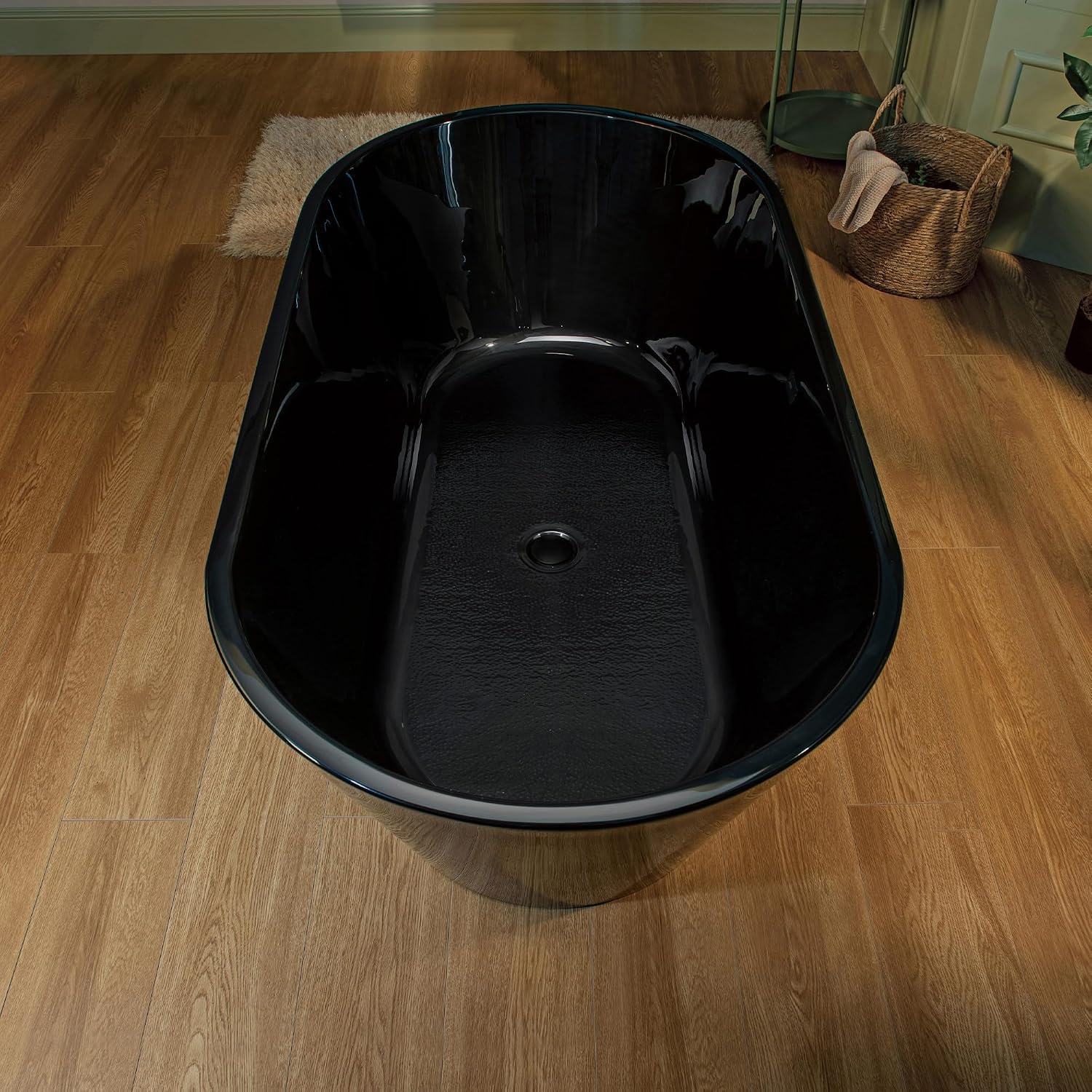 WOODBRIDGE 59' L x 29-1/2' W Freestanding Contemporary Soaking Bathtub with Matte Black Drain & Overflow, Black, B8814-MB