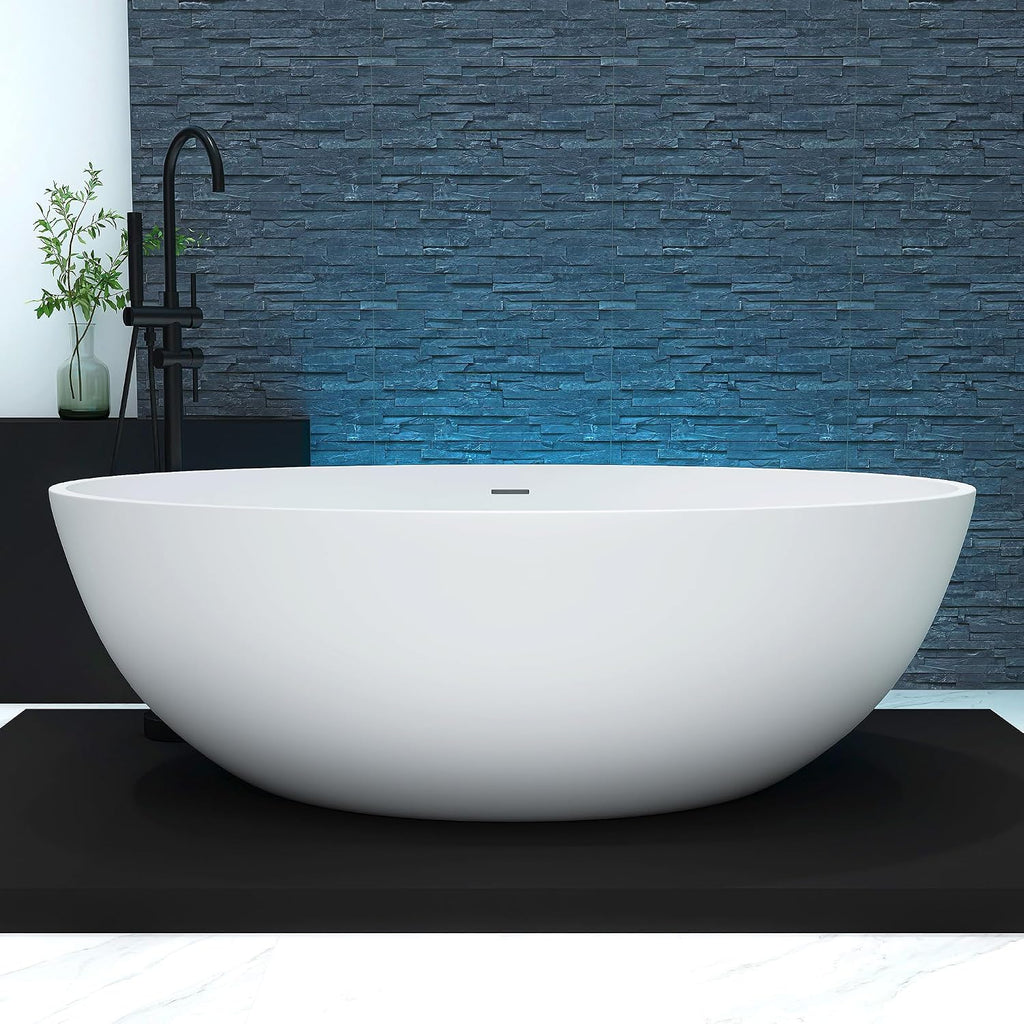 67'' Freestanding Soaking Bathtub Stone Resin Deep Bathtub Modern Bathtub Deep Soaking Bathtub with Overflow and Pop-up Drain…