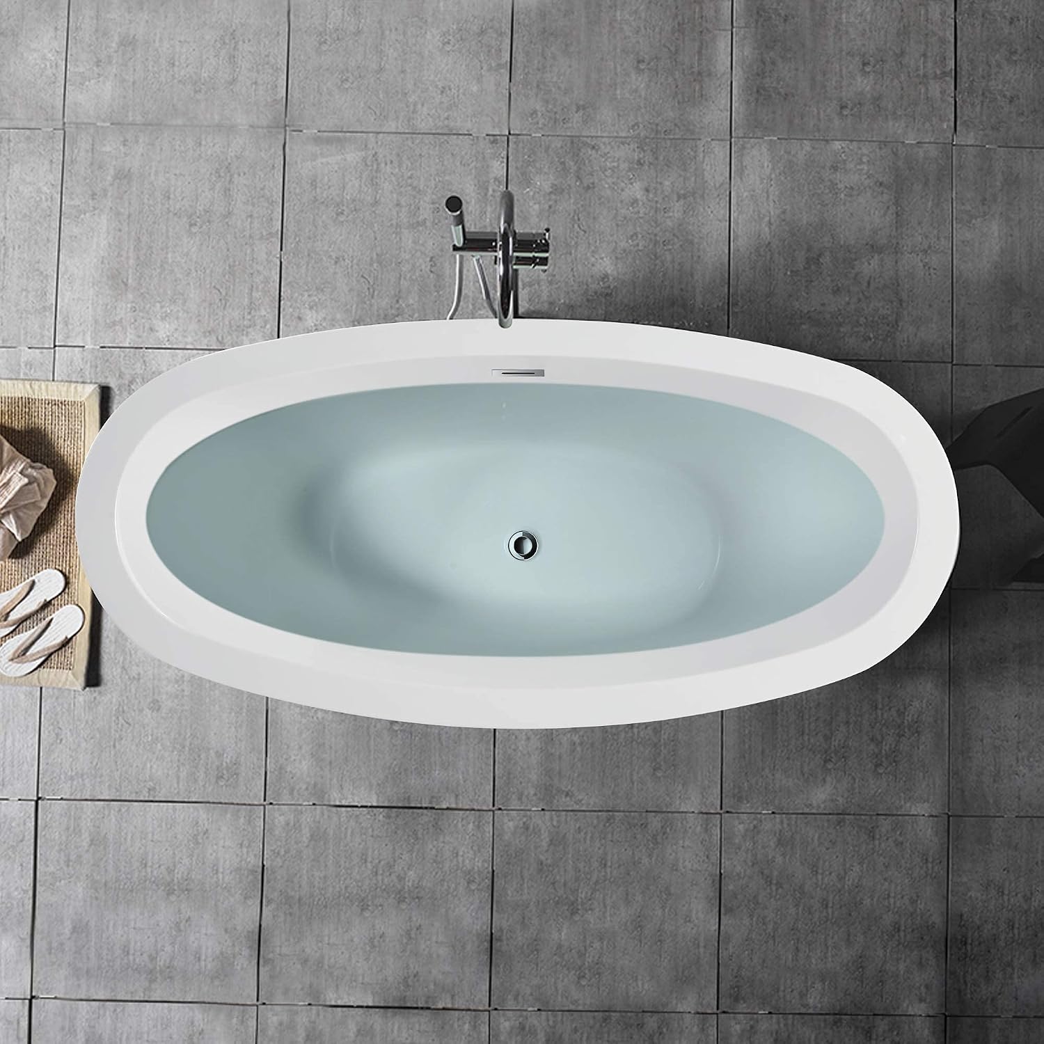 Vanity Art 69 Inches Freestanding Acrylic Bathtub Modern Stand Alone Soaking Tub with UPC Certified Slotted Overflow and Pop-up Drain VA6516