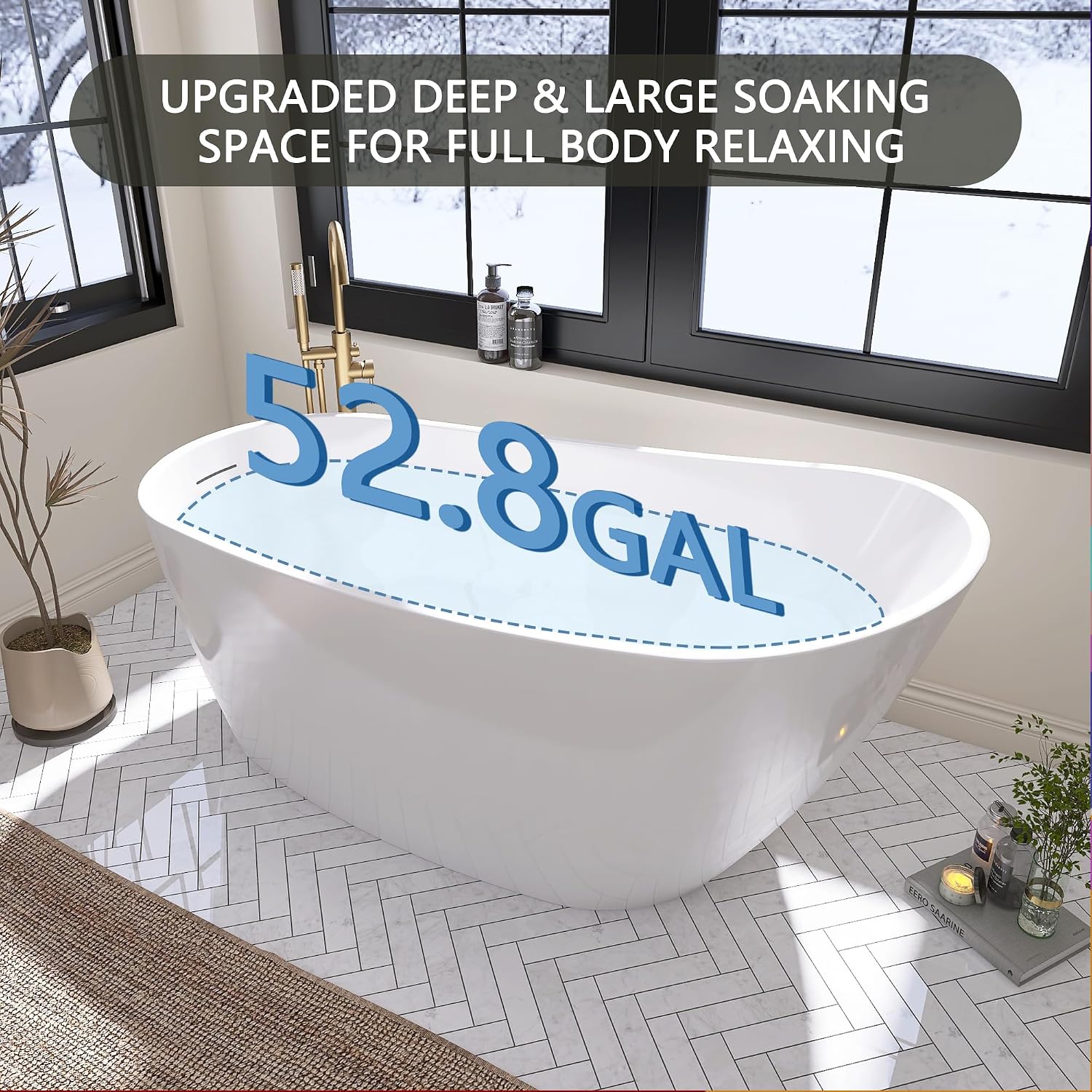 59' Free Standing Tub, Pure Acrylic Freestanding Bathtub, Stylish Stand Alone Contemporary Deep Soaking Bath Tub, cUPC Certified SY9950 (Glossy White)