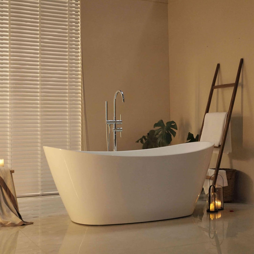 67' Luxury Freestanding Bathtub - Deep Soak Acrylic Tub for Master Bathroom, Modern Standalone Shower Tub with Overflow Drain, Non-Slip Flat Bottom Design, Spa Experience at Home,cUPC Certified