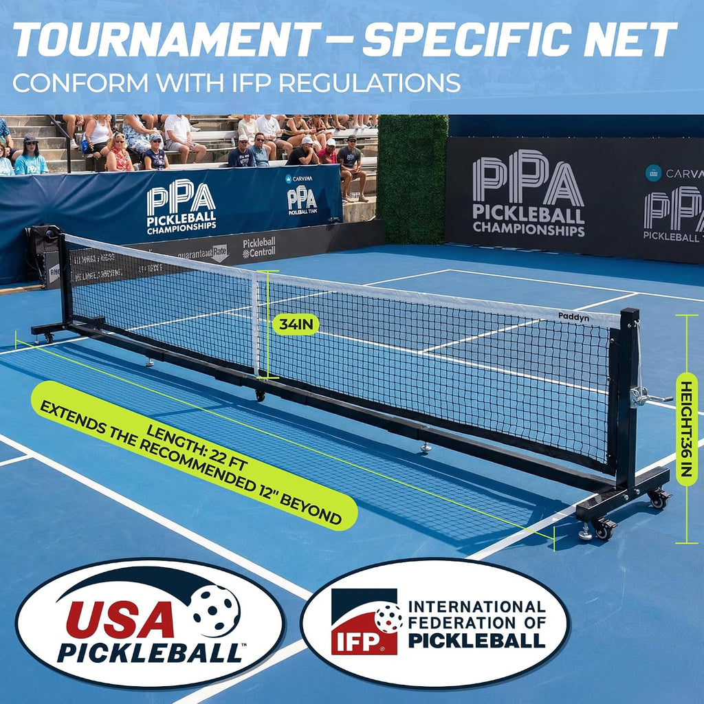 Pickleball Net Portable Outdoor with Wheels-22FT Pro Tournament Pickle Ball Net with Steel Cable Tensioning System,124LBS Heavy-Duty Pickleball net for Driveway/Backyard/Club/School
