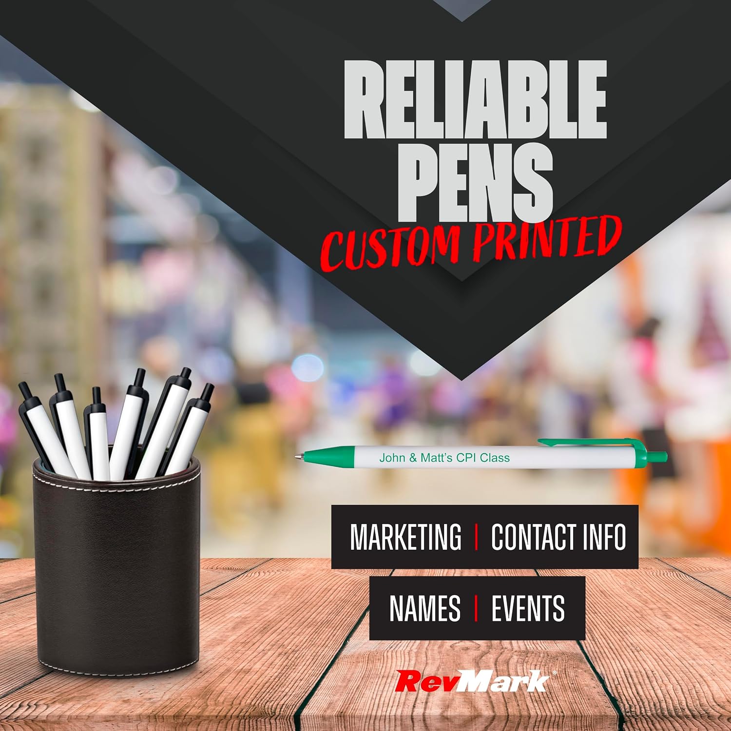 RevMark Personalized Ballpoint Pen, Custom Printed Name, Business or Event Information, Timeless Advertising, USA Made Pens, Promotional Marketing, Smooth Black Ink, Bulk Pack (Green,250 Ct.)
