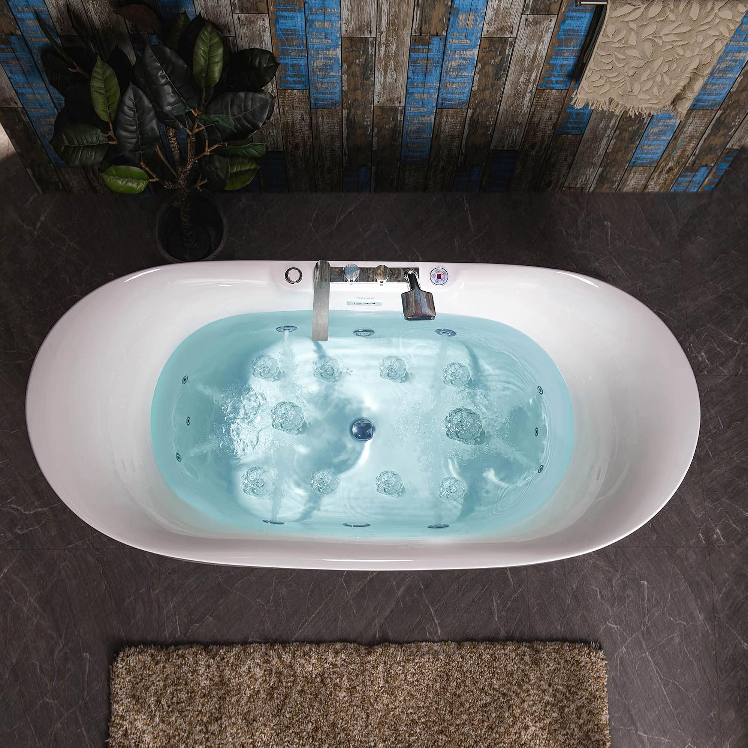 WOODBRIDGE 72' x 35-3/8' Whirlpool Water Jetted and Air Bubble Freestanding Heated Soaking Combination Bathtub wirh LED control panel and Faucet,BJ-400+F0041