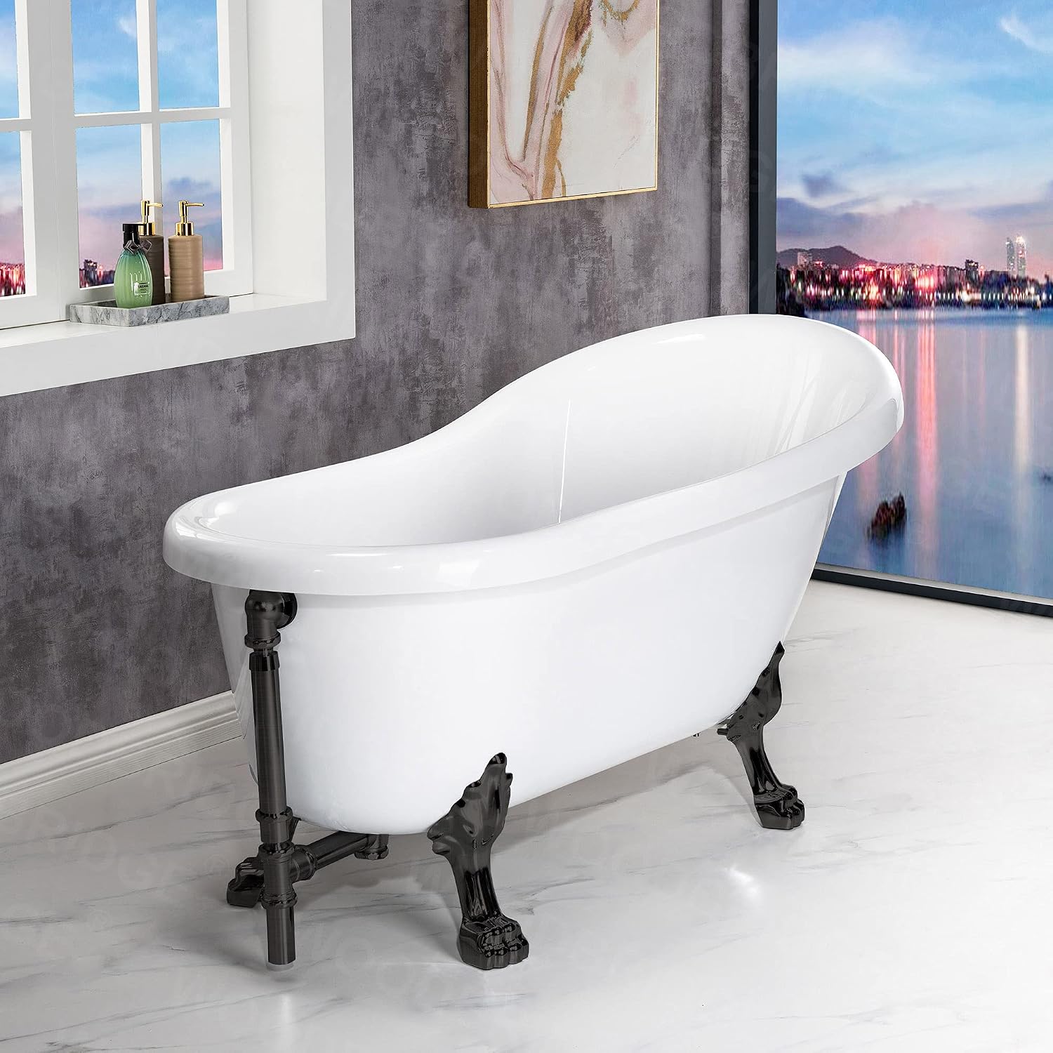 WOODBRIDGE 59' Heavy Duty Acrylic Slipper Clawfoot Bath Tub with ORB Feet + ORB Drain &Overflow