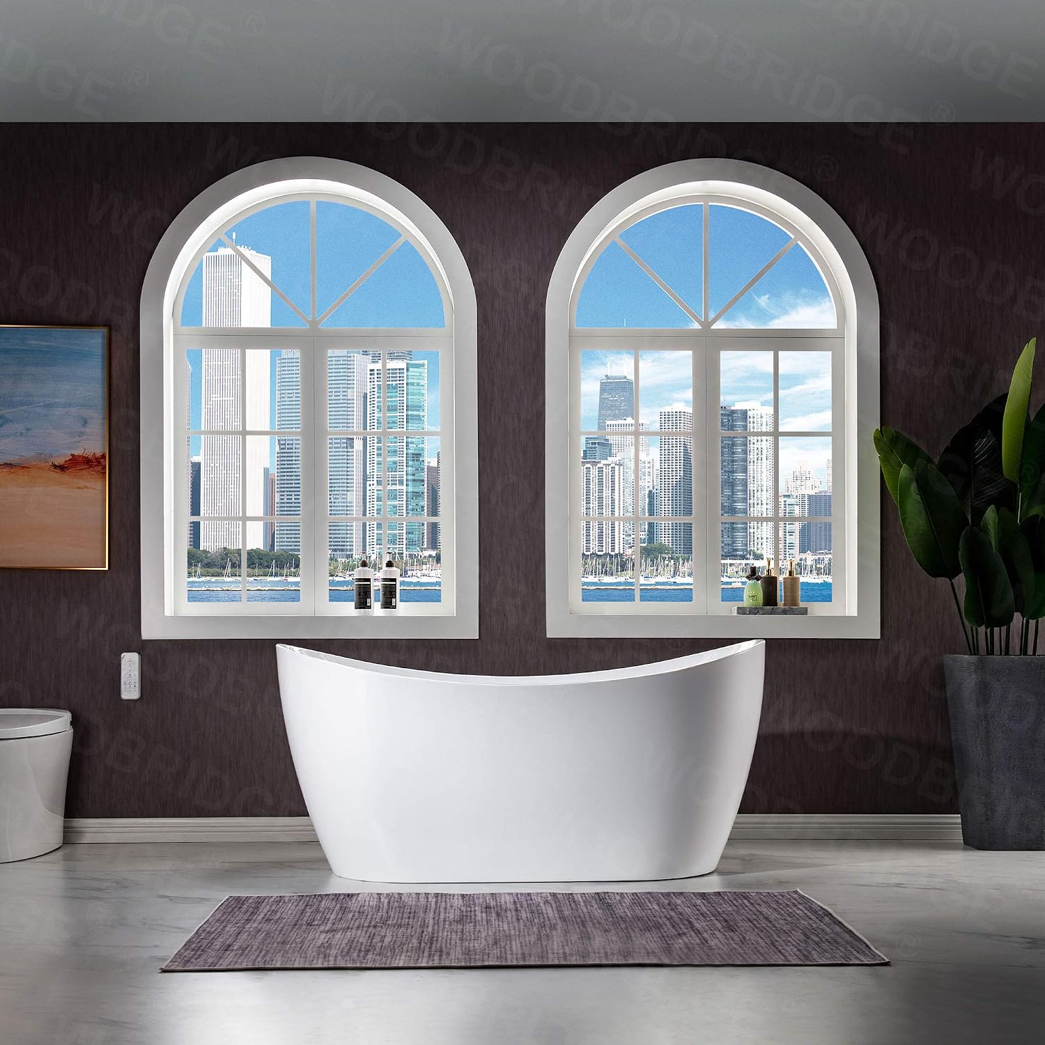 WOODBRIDGE 59'Freestanding White Acylic Soaking Bathtub with Brushed Gold Drain and Overflow,BTA1516 -BG-Drain &O