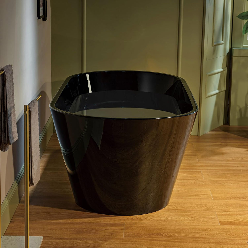 WOODBRIDGE 67' L x 31-1/2' W Freestanding Contemporary Acrylic Soaking Bathtub in Glossy Black Inside and Outside with Matte Black Drain & Overflow, Black, B8813-MB