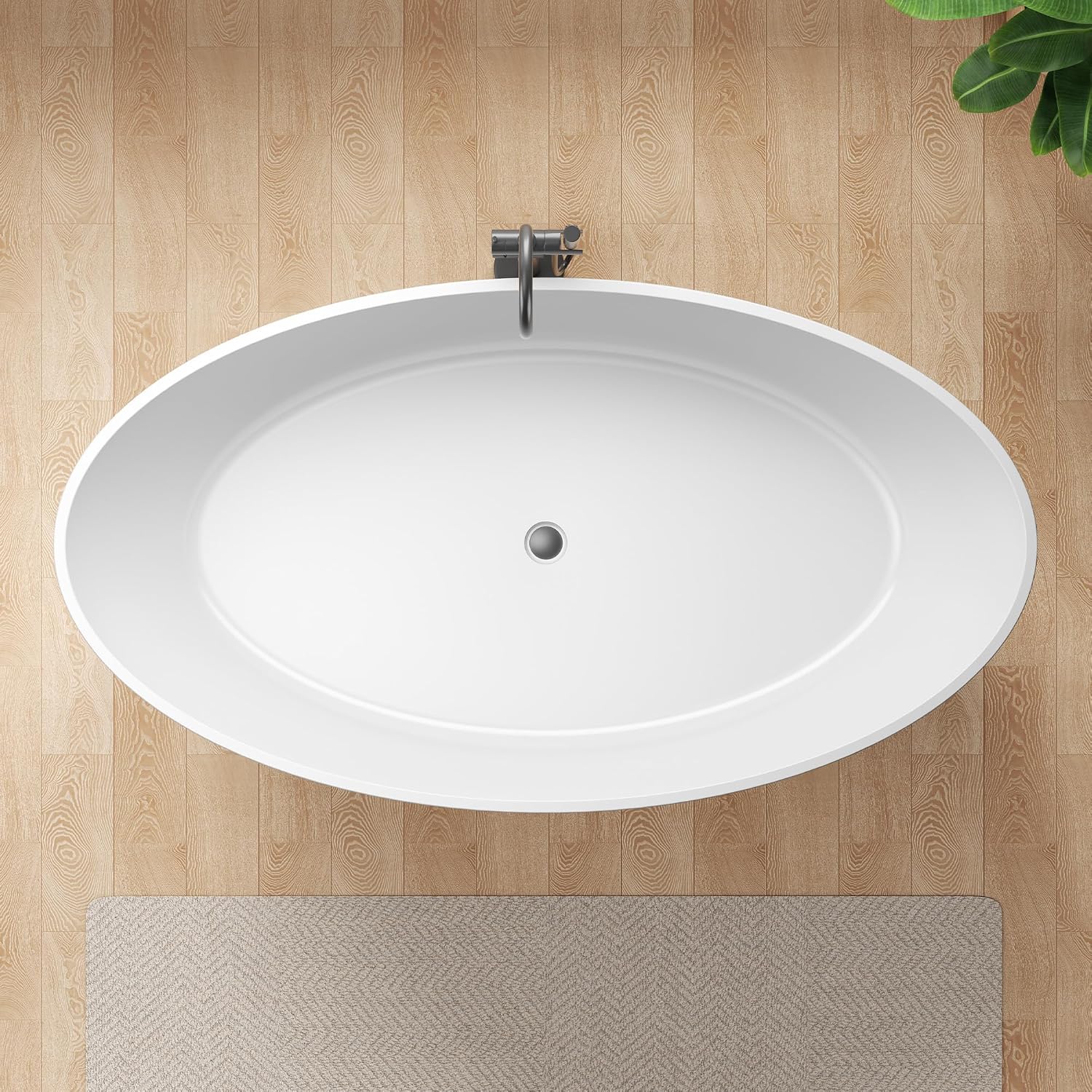 ANZZI Freestanding Bathtub 67 In Flat Bottom Solid Surface Matte White Cestino Series One Piece Soaking Tub Center Drain With Overflow Modern Bathroom Design Deep Basin Ergo FT-AZ510 | FT-AZ510