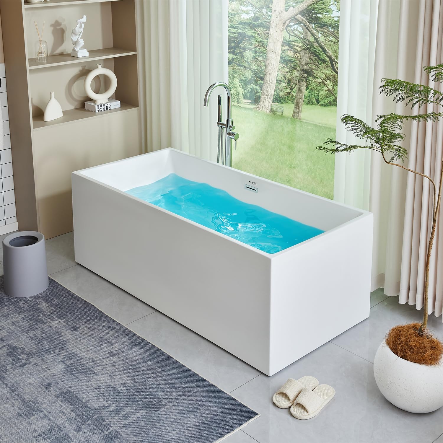 Vanity Art 67 X 32 Inch White Acrylic Freestanding Bathtub | Contemporary Design Soaking Tub with Pop-up Drain Overflow Included, UPC Certified VA6813B-L