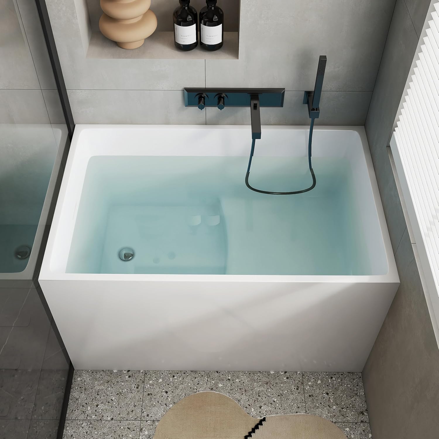 43' Acrylic Freestanding Bathtubs, Stand Alone Tub, Japanese Soaking Tub for Bathroom, Integrated Overflow and Drain, cUPC Certified, Gloss White