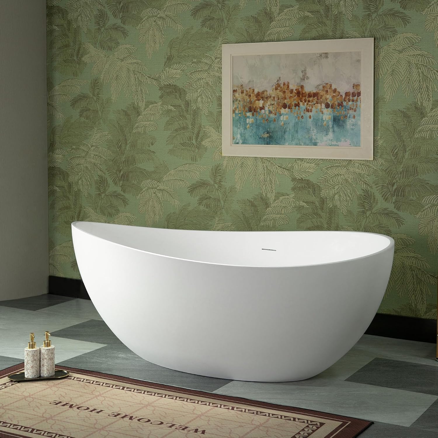 WOODBRIDGE 63' L x 35-3/8' W Luxury Contemporary Solid Surface Stone Resin Freestanding Bathtub in Matte White