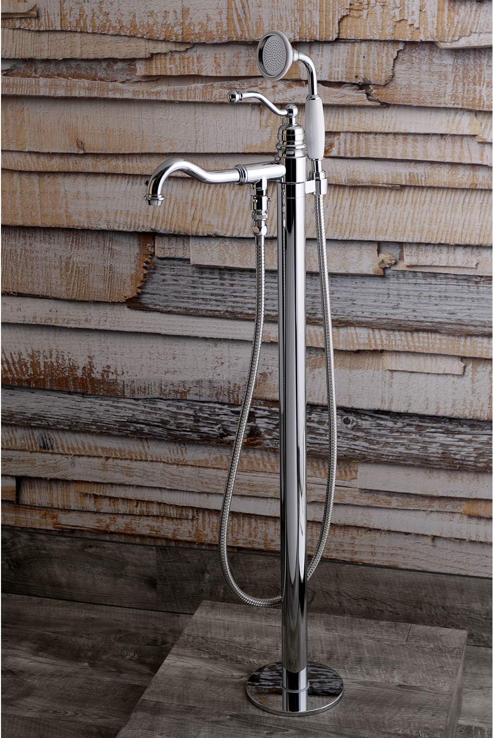 Kingston Brass KS7131ABL English Country Freestanding Tub Faucet with Hand Shower, Polished Chrome