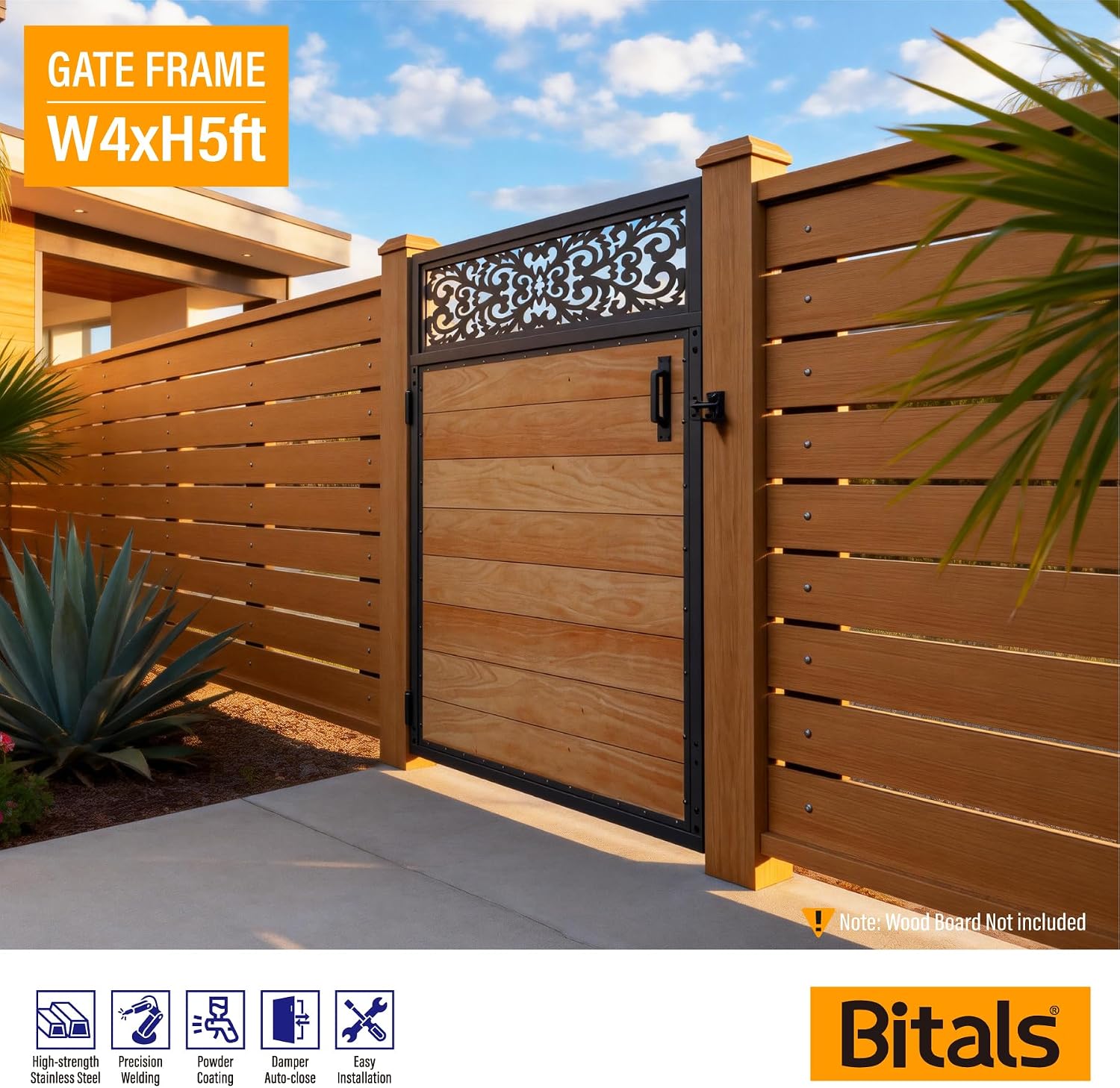 4x5FT Fence Gate Frame Kit 201 Stainless Steel Anti-Sag Heavy Duty Garden Gate Reinforcement Hardware, Left/Right Mount (No Panels Included)(46.78'W x 59.0'H)