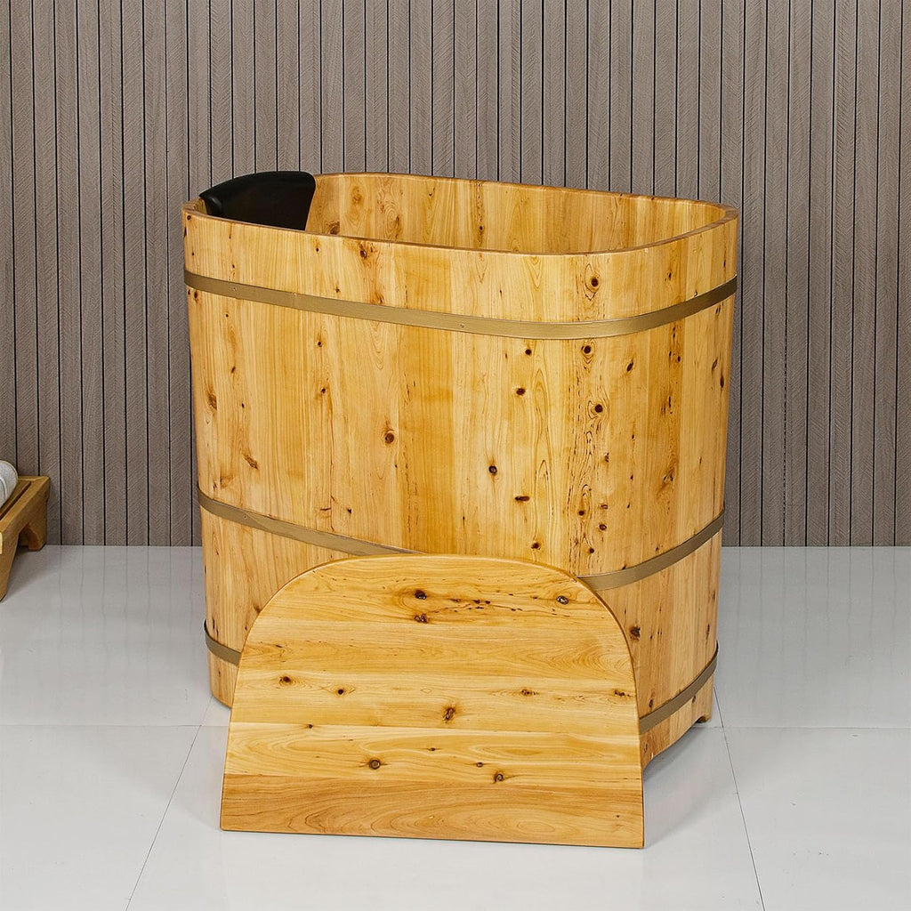 With Lid Japanese Soaking Tub Handcrafted Cedar Freestanding Wooden Bathtub Deep Soaking Tub Small Bathroom Tub Space Saving and Easy to Move STB03901 34' Hot Tub
