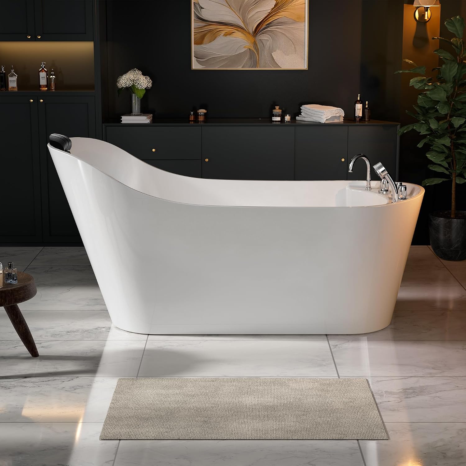 Empava 67'x 30' Freestanding Whirlpool Tub,560W Stand Alone Jetted Bathtub,Slipper Shape with Lumbar and Cervical Support, with 110V Power Plug, ETL Certified