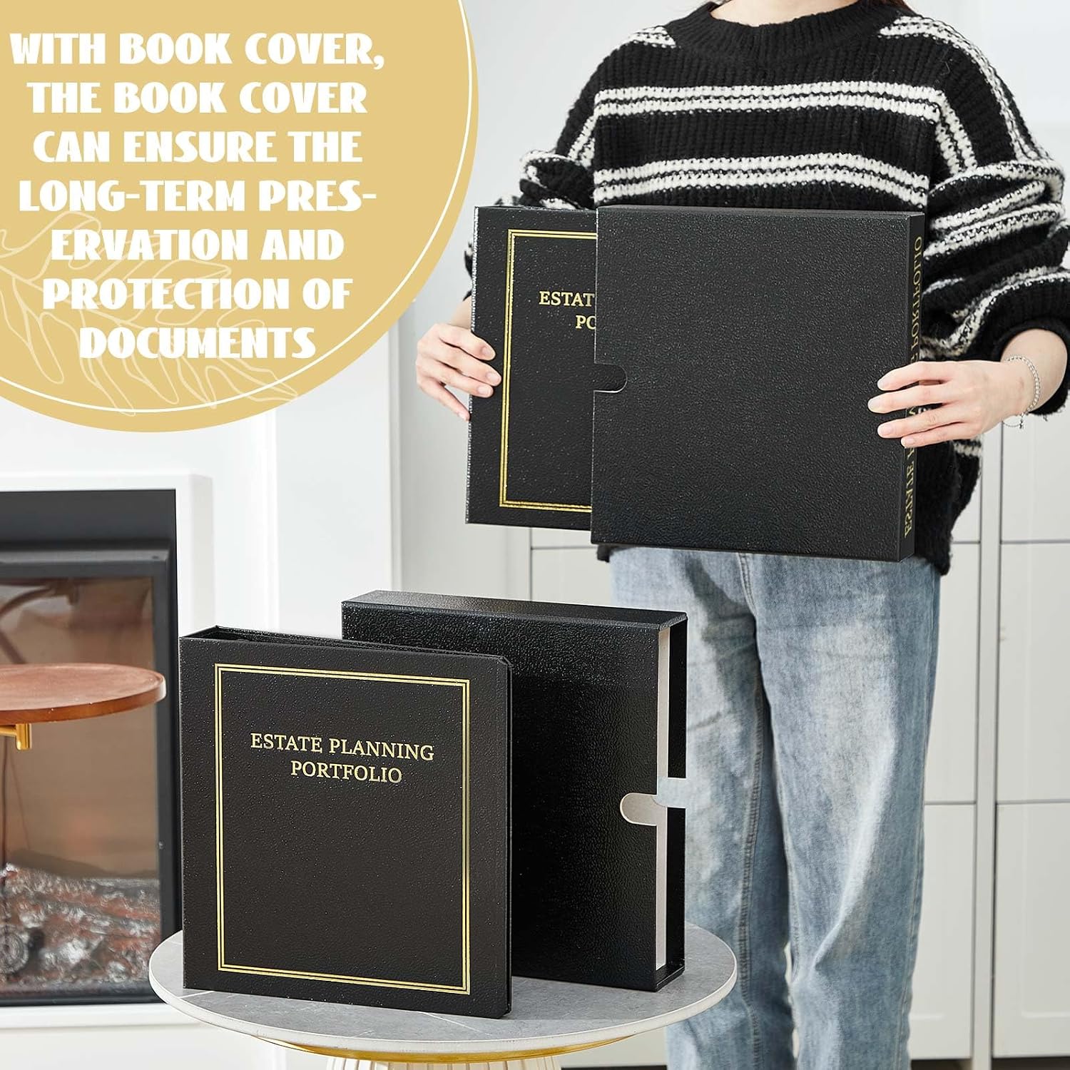Feifeiya 8 Pcs Black Estate Planning Portfolio Binders with Gold Title in Case I Die Organizer with Index Tabs and Cardboard Slipcase 3 Ring Binders 11.5 x 11 x 2.5 Inches