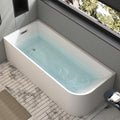 67 inch Corner Wave Style Left Drain Freestanding Soaking Bathtub, Modern Stand Alone Free Standing Acrylic Tub with Left Hand Drain & Overflow, Glossy White