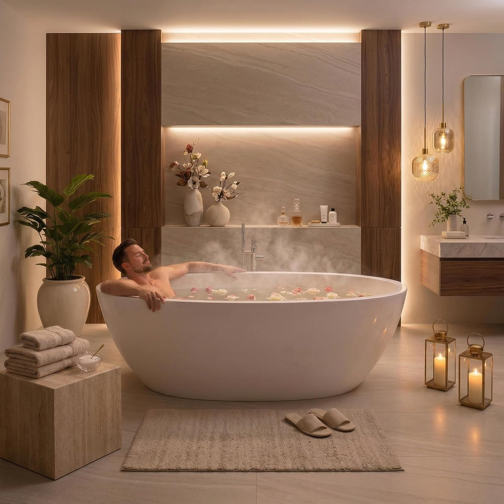 67' Freestanding Bathtub, Deep Soaking Acrylic Tub, Non-Slip Acrylic Tub with Chrome Drain, CUPC Certified, Ergonomic Modern Bath for Bathrooms, Easy-Install