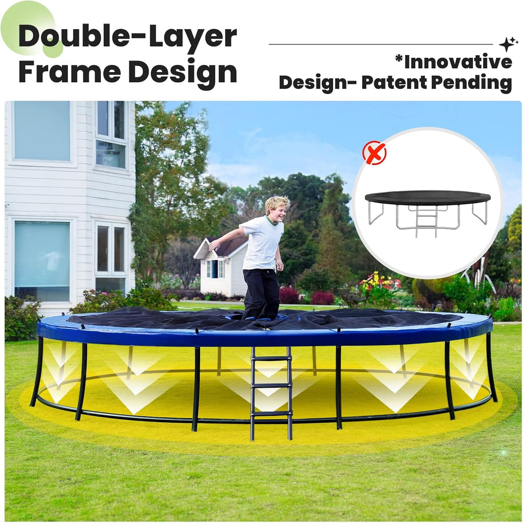 Zupapa 1800LBS Capacity Double Frame Trampoline 16 15 14 12FT No-Gap Safety Design Curved Poles & Basketball Hoop 10-Year Quality Assurance Perfect for Kids & Family Outdoor Fun