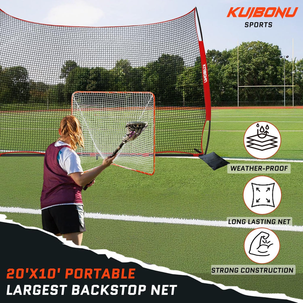 20x10 Foot Barricade Backstop Net, Basketball Barrier Net with Sturdy Steel Frame and Heavy-Duty Netting, Perfect for Lacrosse Baseball Soccer Basketball and More