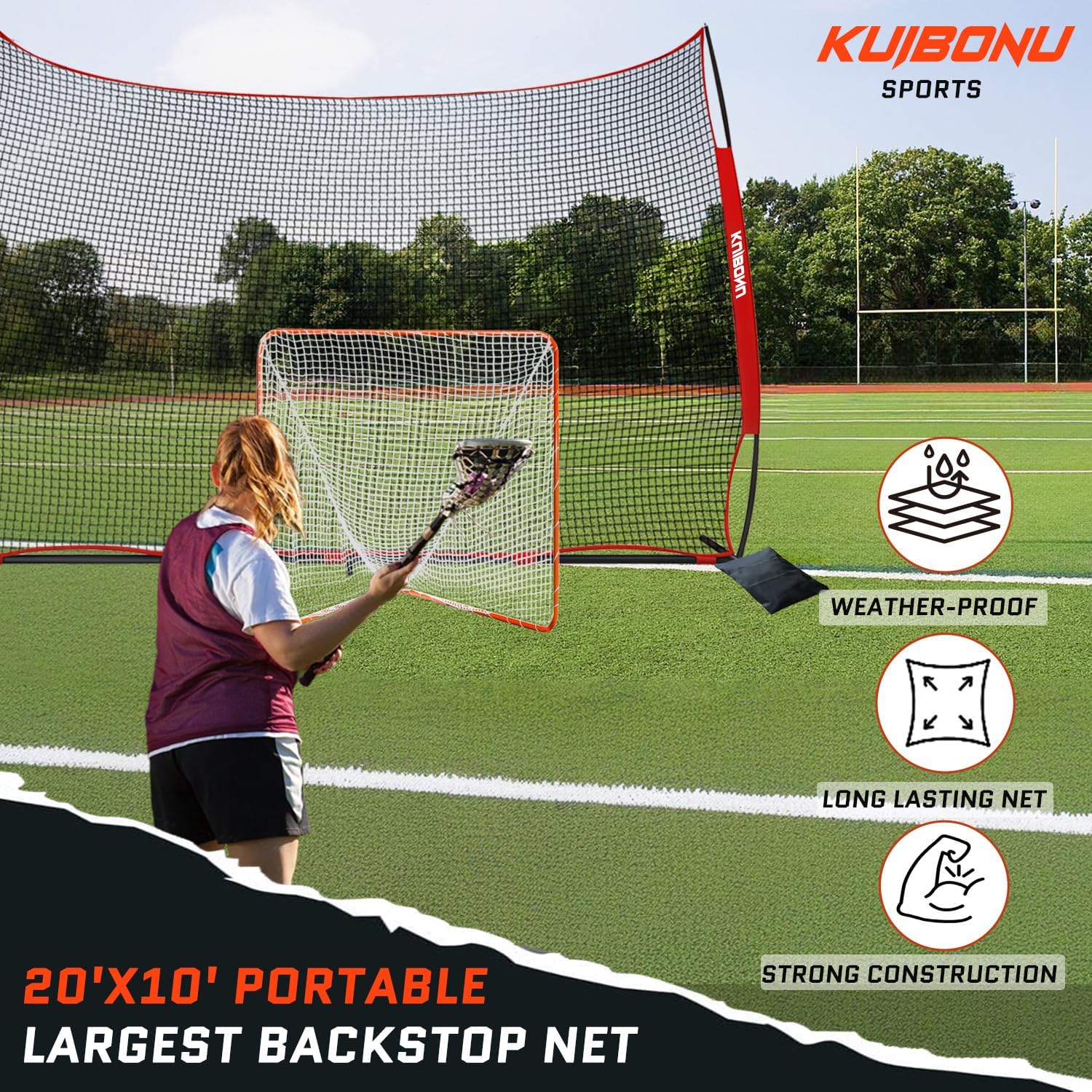 20x10 Foot Barricade Backstop Net, Basketball Barrier Net with Sturdy Steel Frame and Heavy-Duty Netting, Perfect for Lacrosse Baseball Soccer Basketball and More