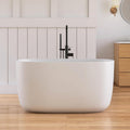 47' Stone Resin Freestanding Bathtub, Oval Solid Surface Bathroom Freestanding Tub, Thin Edge Stand Alone Tub with Integrated Slotted Overflow and Pop-up Drain, Matte White AMG025-1200