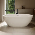 OVE Decors Ayago 66 in. Solid Surface Freestanding White Acrylic Soaking Bathtub, with Overflow and Matte Black Pop-up Drain