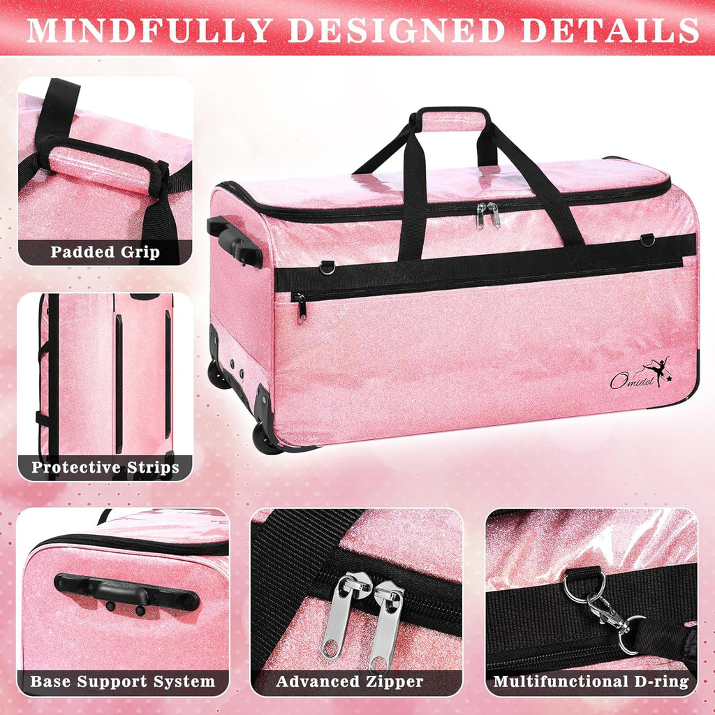 Dance Bag with Garment Rack and Curtain, 28' Rolling Dance Competition Duffle Bag with Garment Rack | Mobile Changing Station Dance Suitcase for Dancer Athlete Livestreamer Cheerleader Cosplayer