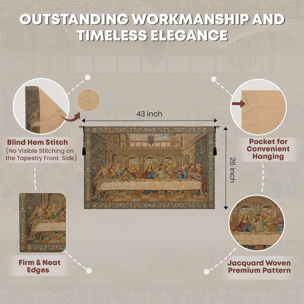 Charlotte Home Furnishings Inc. The Last Supper IV Italian Tapestry Wall Hanging 26 X 43 Inch Viscose Cotton And Polyester Boho Wall Art Perfect For Home Wall Decor By Leonardo da Vinci