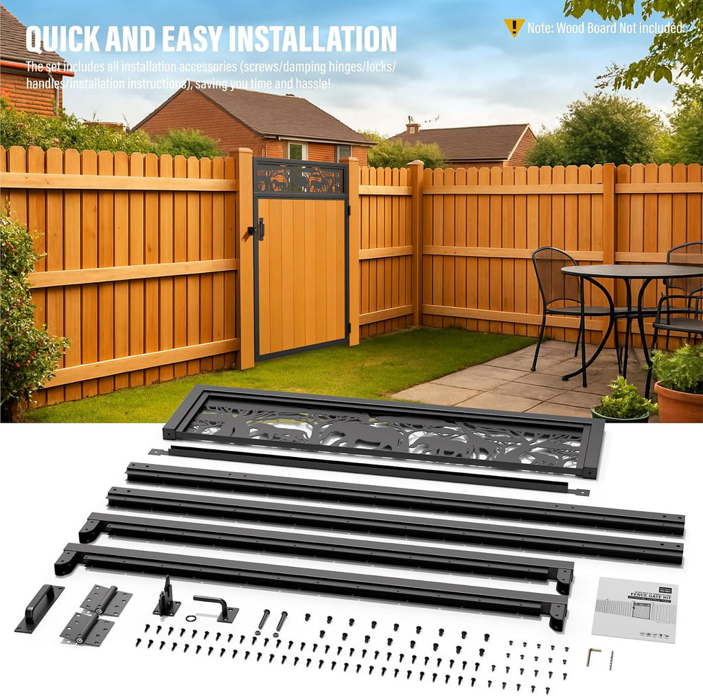 4x6FT Fence Gate Frame Kit 201 Stainless Steel Anti-Sag Heavy Duty Garden Gate Reinforcement Hardware, Left/Right Mount (No Panels Included)(46.78'W x 70.8'H)