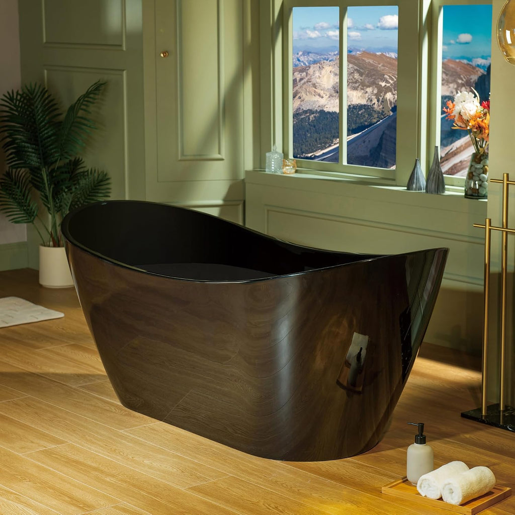 WOODBRIDGE 67' L x 31-1/2' W Freestanding Contemporary Acrylic Soaking Bathtub in Glossy Black Inside and Outside with Matte Black Drain & Overflow, Black, B8810-MB