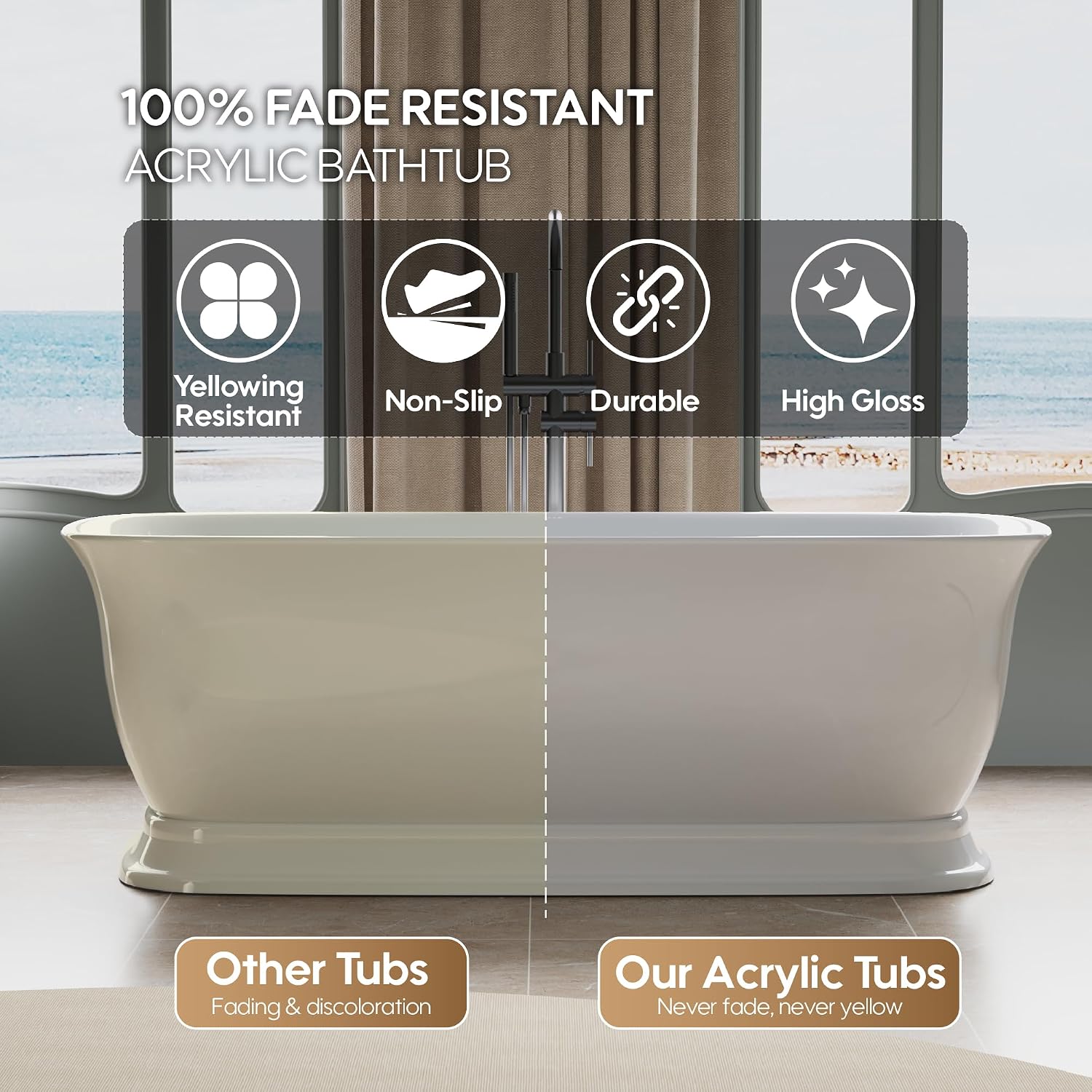 WELLFOR 67'Freestanding Acrylic Bathtub with Drain and Integrated Slotted Overflow, Glossy White 74 Gallons Capacity Soaking Bath Tub with Predrilled Overflow Holes, Soaking Bath Tub Oval Shape
