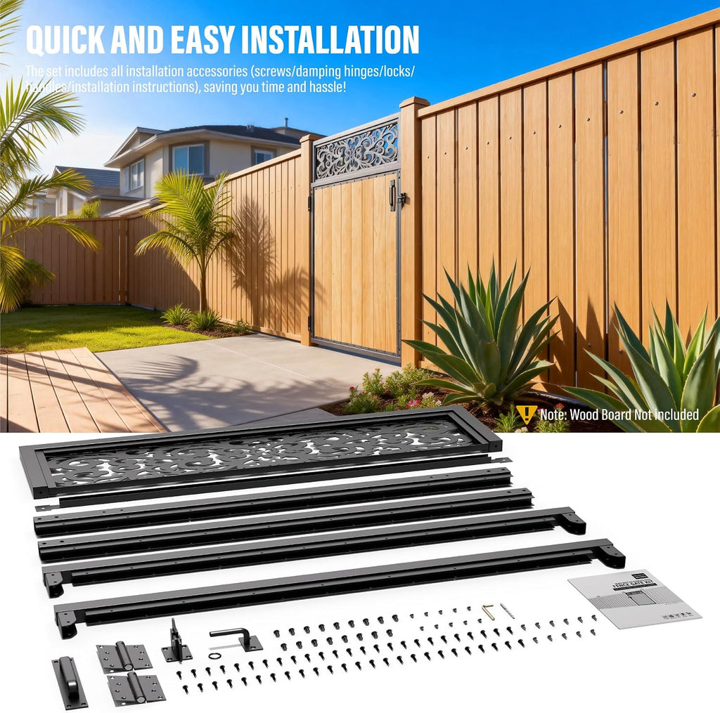 4x5FT Fence Gate Frame Kit 201 Stainless Steel Anti-Sag Heavy Duty Garden Gate Reinforcement Hardware, Left/Right Mount (No Panels Included)(46.78'W x 59.0'H)