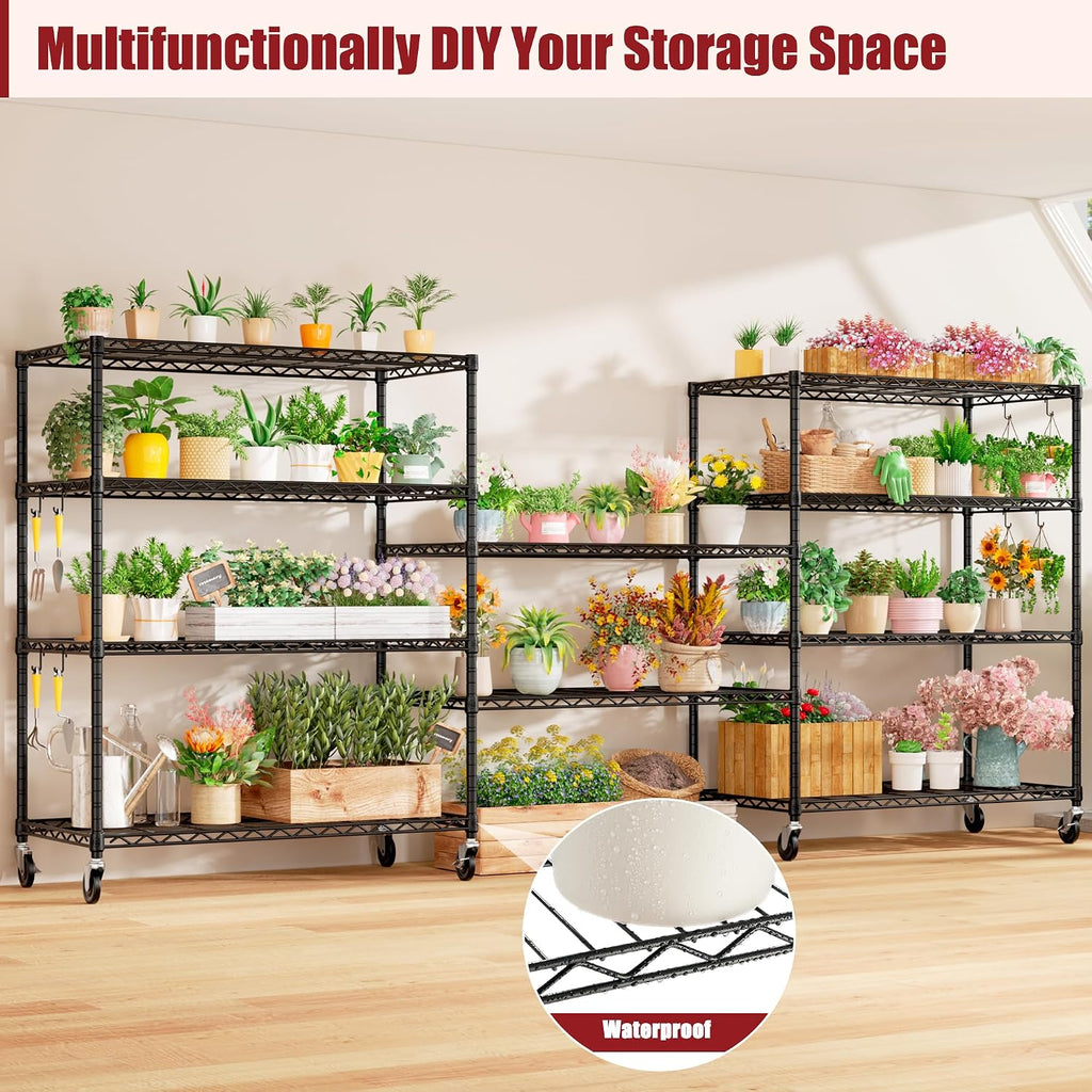 PrimeZone 2 Packs 48' W x 24' D x 81' H Heavy Duty Wire Storage Shelves with Wheels, 5 Tier Adjustable NSF Certified Garage Shelving Unit, Rolling Metal Organizer Shelf Rack for Warehouse, Restaurant