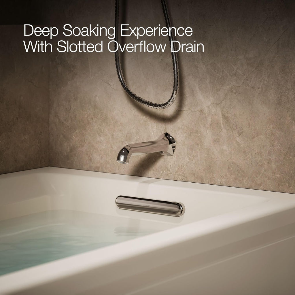 Kohler K-1124-HR-96 Archer 6Ft Whirlpool with Comfort Depth Design, Integral Apron, Right-Hand Drain and Heat, Biscuit