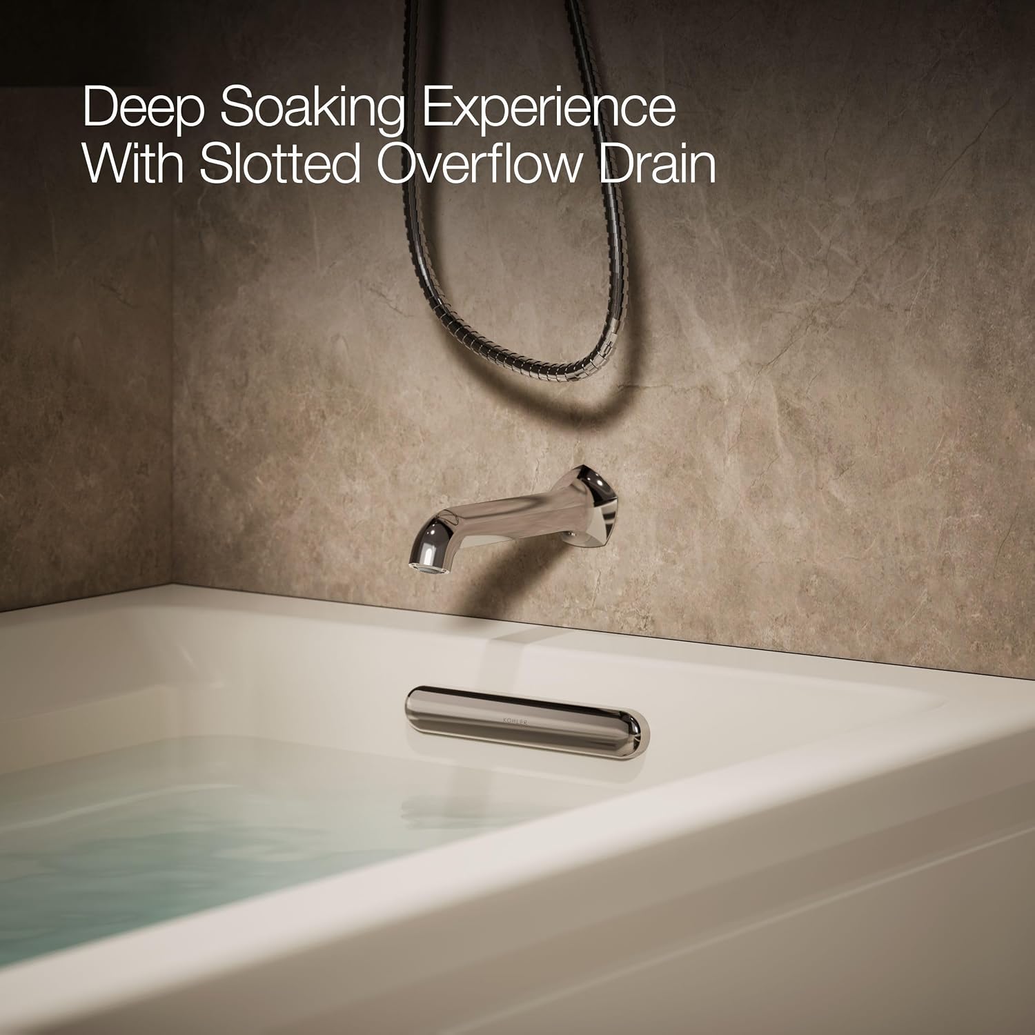 Kohler K-1124-HR-96 Archer 6Ft Whirlpool with Comfort Depth Design, Integral Apron, Right-Hand Drain and Heat, Biscuit