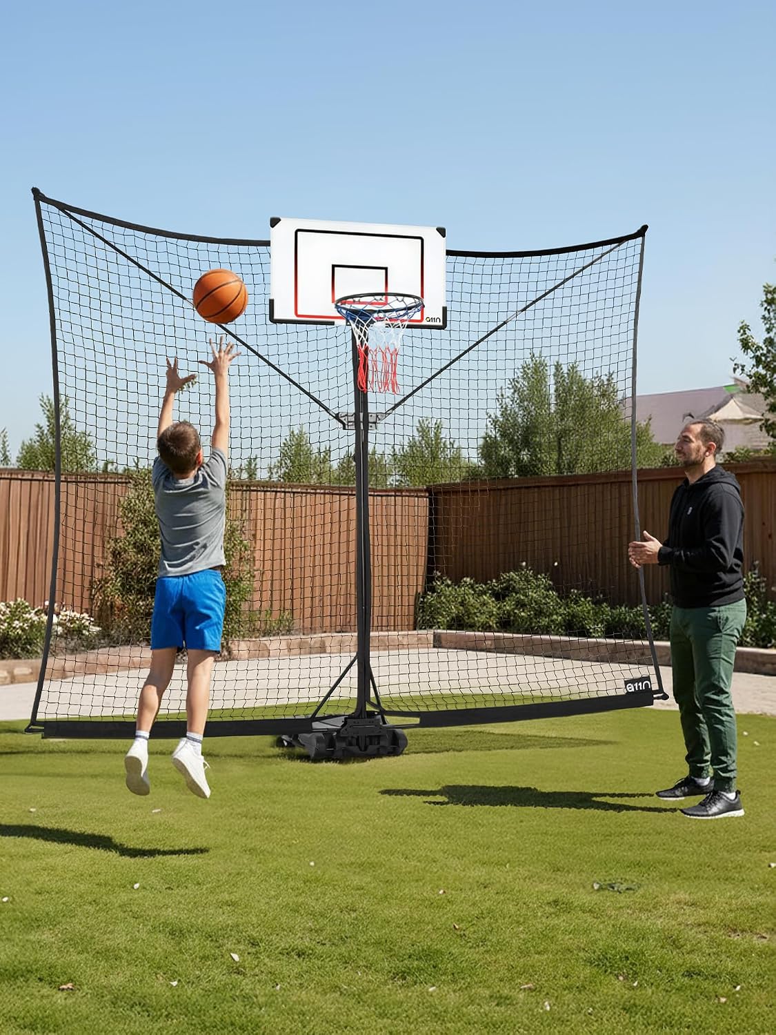 A11N SPORTS Basketball Rebounder Net Yard Guard – 10x8 FT Outdoor Basketball Net Catcher Backstop for Round & Square Poles, Pole-Wrap Storage