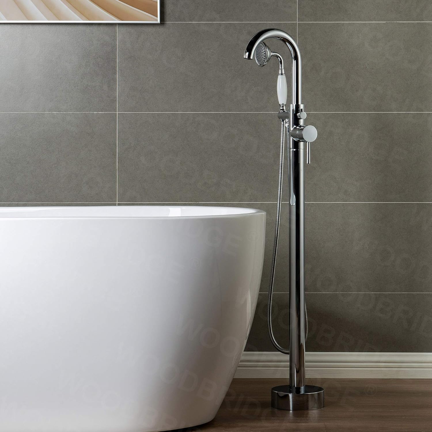 WOODBRIDGE WOODBRIDGEE Contemporary Single Handle Floor Mount Freestanding Tub Filler Faucet with Hand Shower in (Chrome) Finish,F0002-CHVT, Chorme I