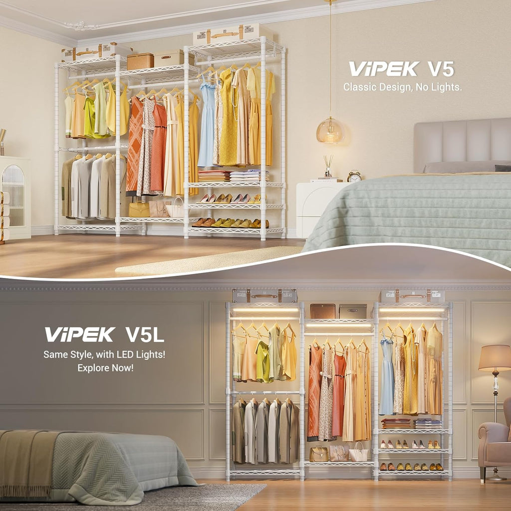 VIPEK V5 Portable Closet Wardrobe Heavy Duty Clothes Rack, Freestanding Clothing Racks with 4 Hang Rods & 8 Shelves, Adjustable Custom Closet Racks, 68.9' L x 15.7' W x 76.4' H, Max Load 890LBS, White